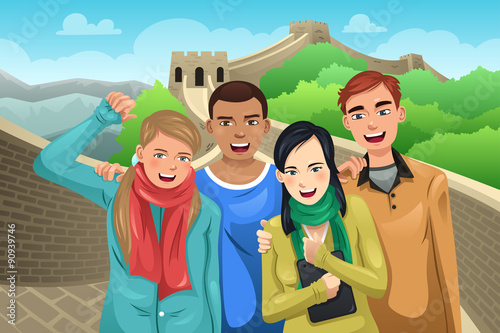 Tourists Posing in Great Wall of China