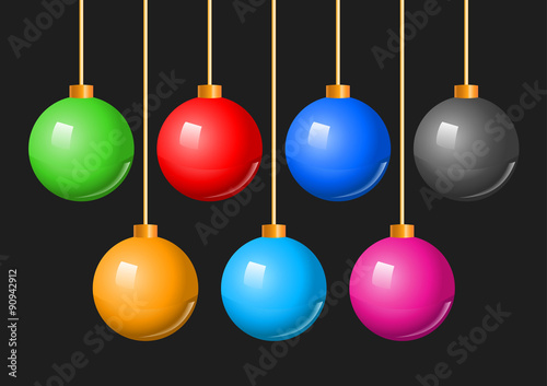 Colorful Christmas Balls Bauble Set. A vector illustration of a collection of colorful hanging Christmas holiday baubles or decorations.

