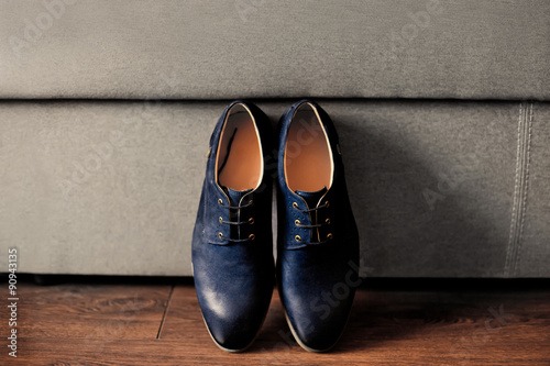 Men's leather dress blue shoes 