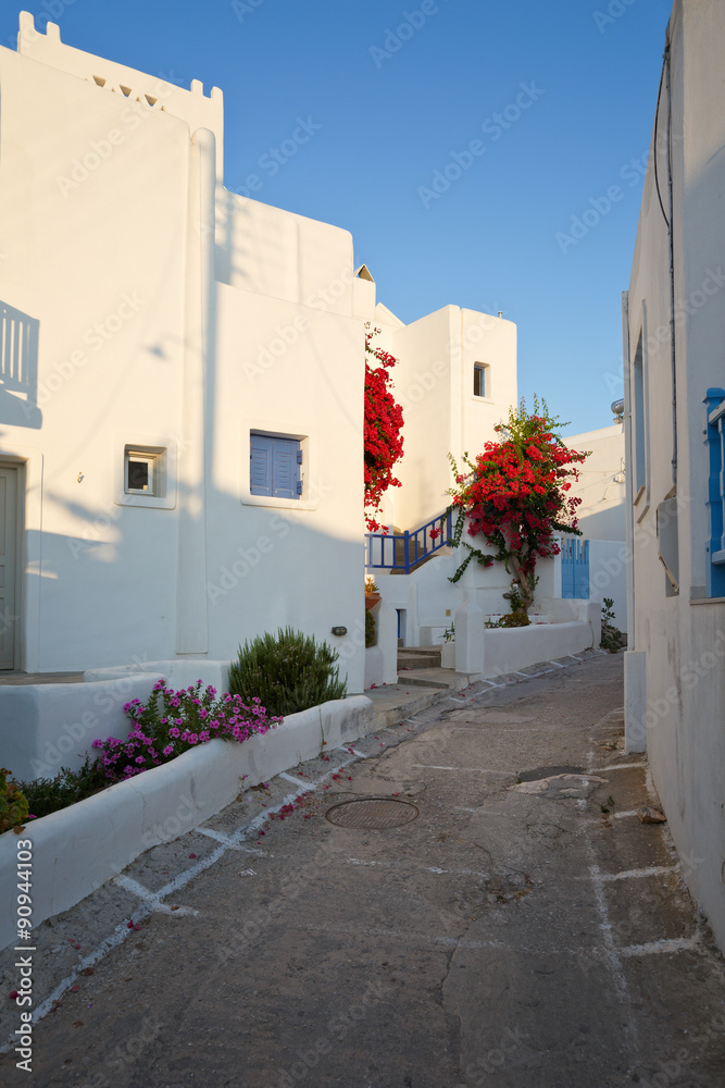 White cycladic architecture in Naousa village on Paros island, Greece