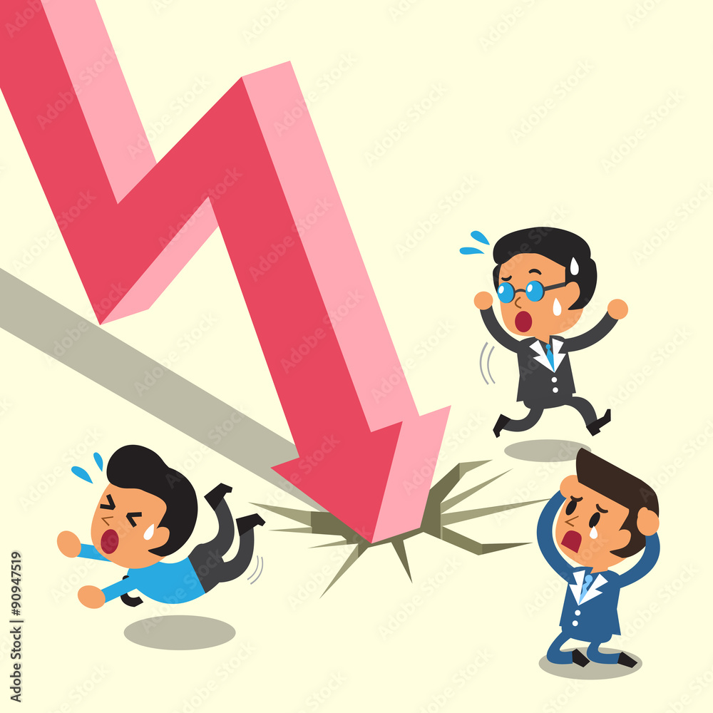 Cartoon business people escape from stock market arrow for design. Stock  Vector | Adobe Stock
