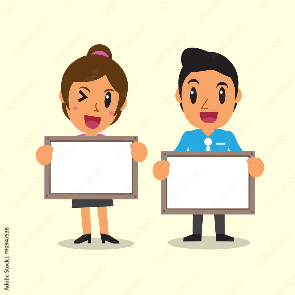 Cartoon business people holding board for presentation for design. Cartoon business people holding board for presentation for design.