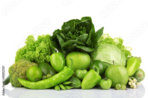 Fresh green food isolated on white