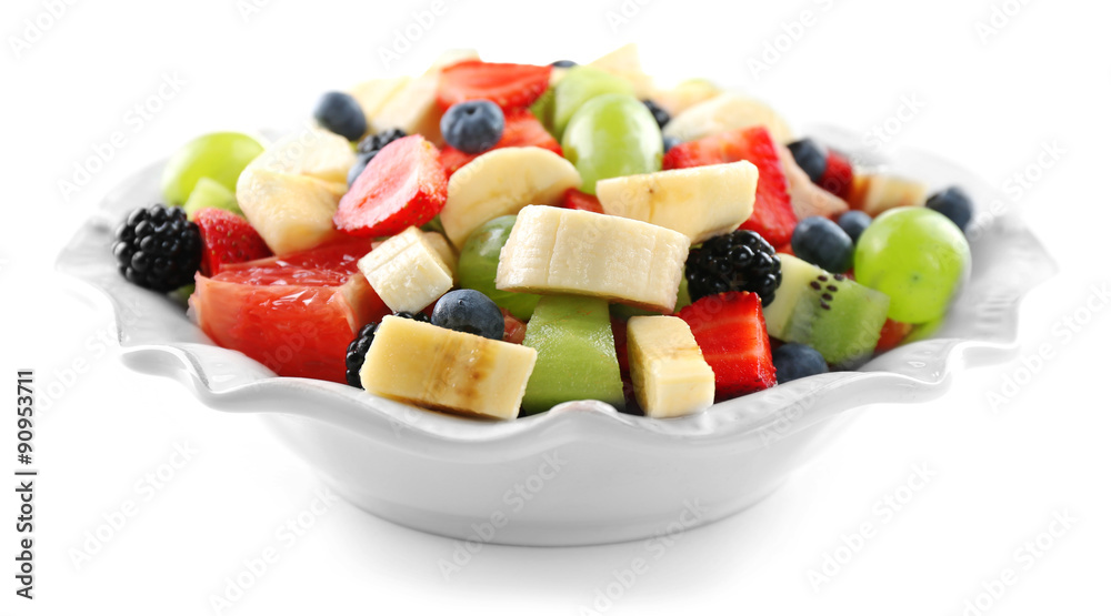 Fresh fruit salad, isolated on white