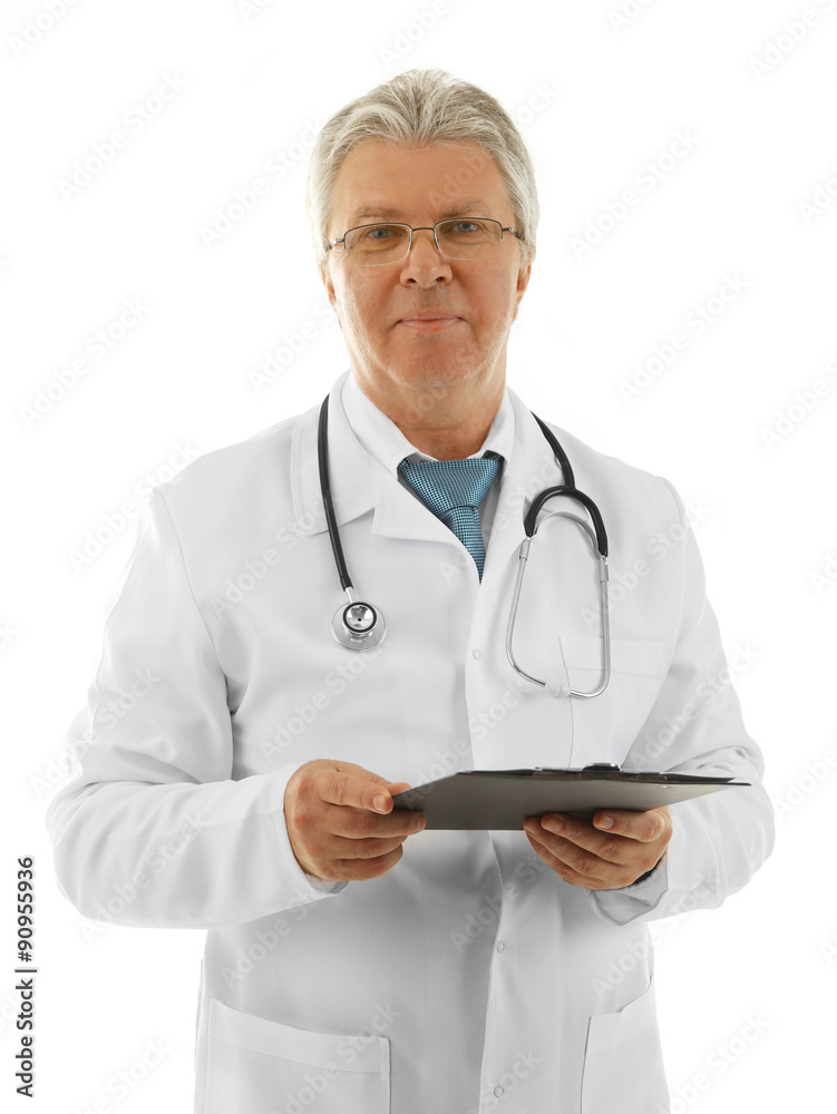 Doctor with clipboard isolated on white Doctor with clipboard isolated on white