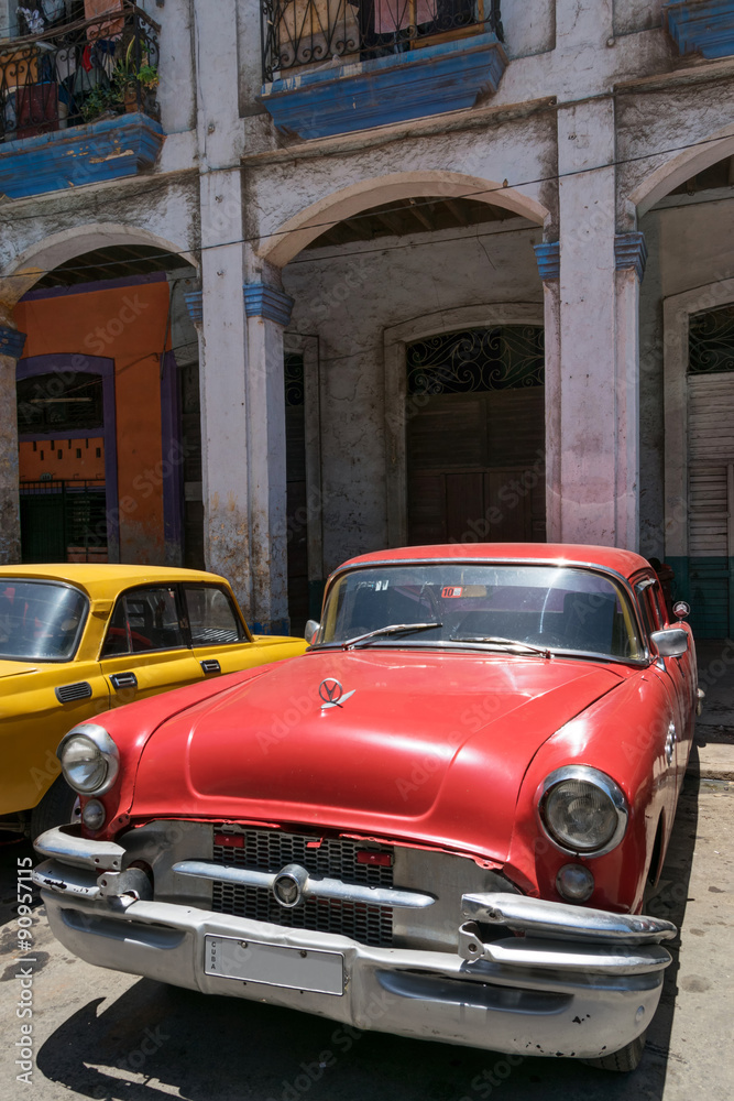 Red car on a sunny day in Havana