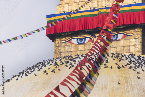 Fotografie, Obraz Buddha wisdom eyes of bodhnath stupa in Kathmandu, Nepal