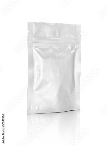 blank packaging foil zipper pouch isolated on white background