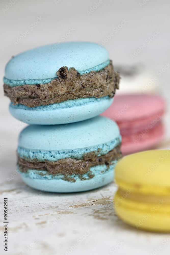 Fototapeta premium Varity macrons on wood plate