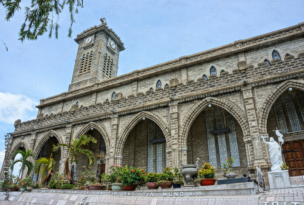 stone church, ancient cathedral, nha trang, vietnam