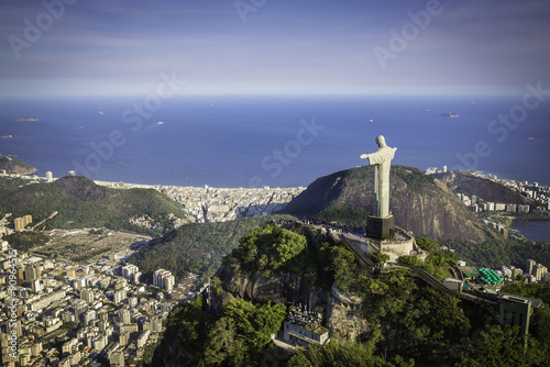 Rio de Janeiro, Brazil : Aerial view of Christ and Copacabana Beach