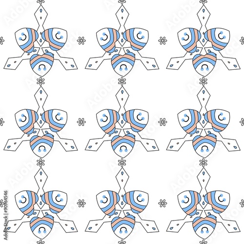 Seamless pattern in blue, orange and white