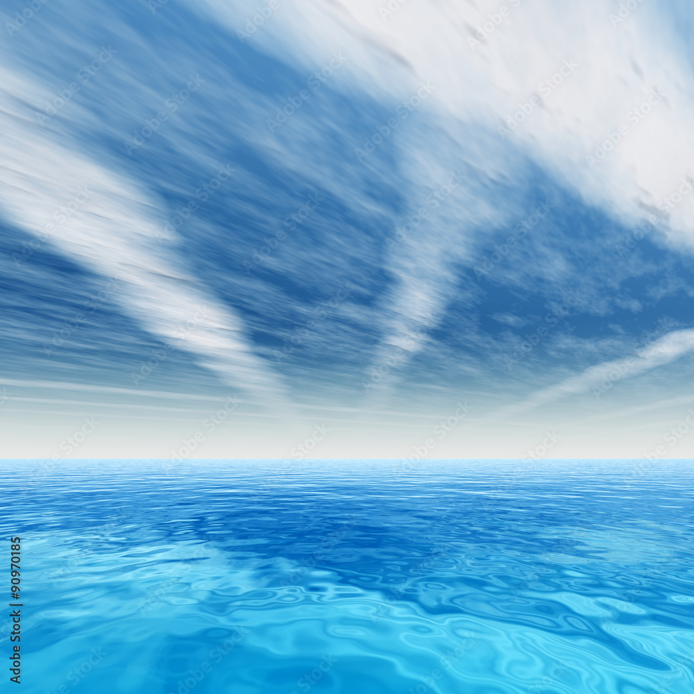 Conceptual blue sea or ocean water with sky