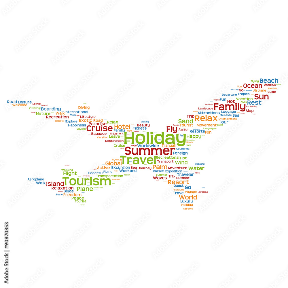 Naklejka premium Conceptual holiday tourism or travel word cloud