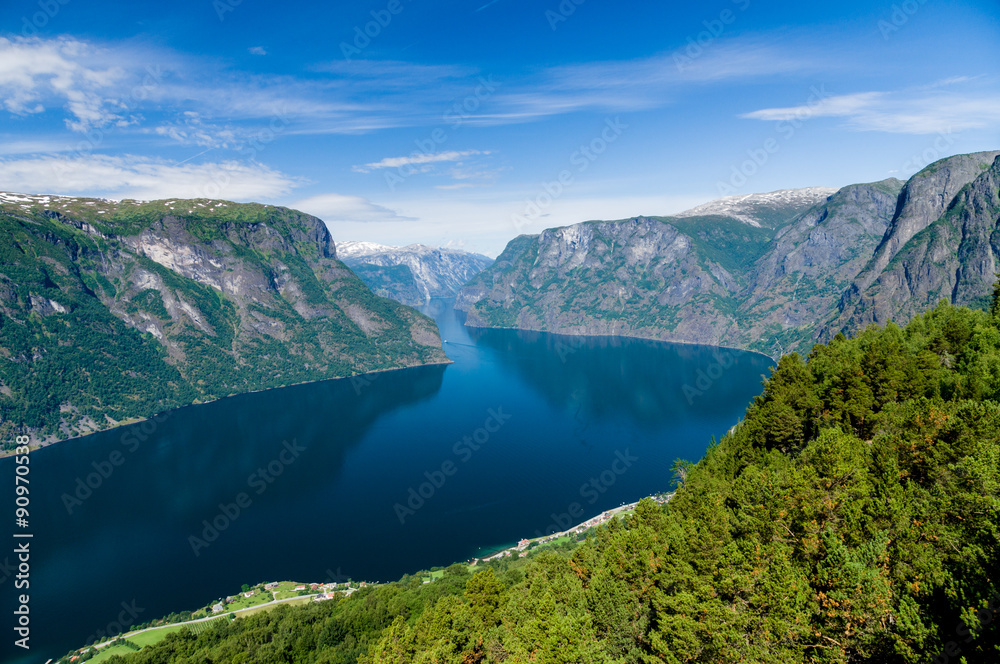 Summertime view to Sognefjord from Stegastein viewpoint, Norway