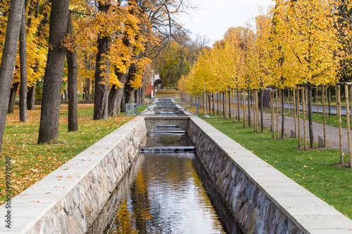 Scenic canal in Kadriorg park on fall time, Tallinn, Estonia