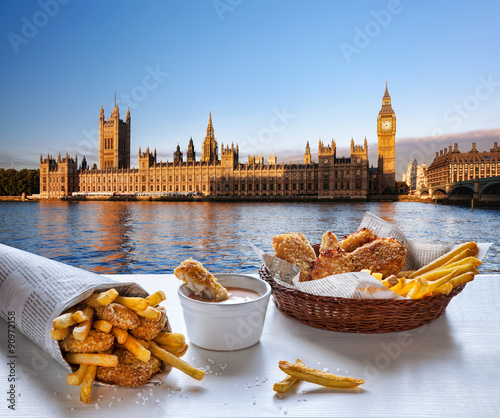 Fish and Chips against Big Ben in London, England