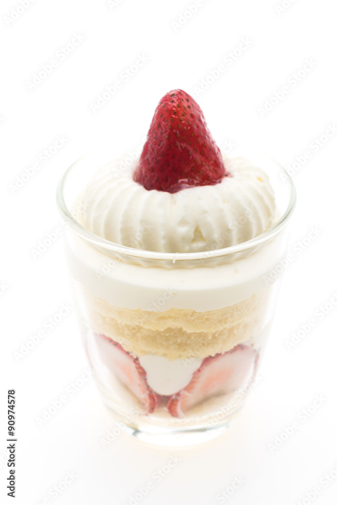 White cream cake with strawberry on top isolated on white backgr White cream cake with strawberry on top isolated on white backgr