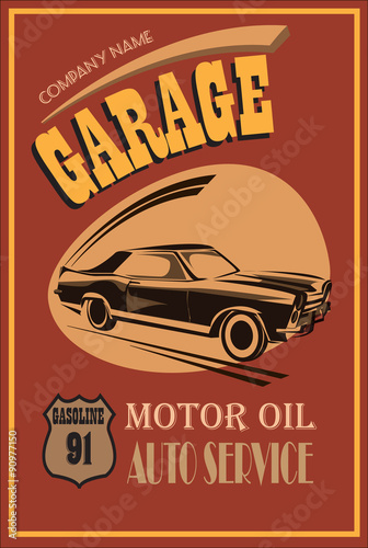 Garage retro poster. Vector illustration.