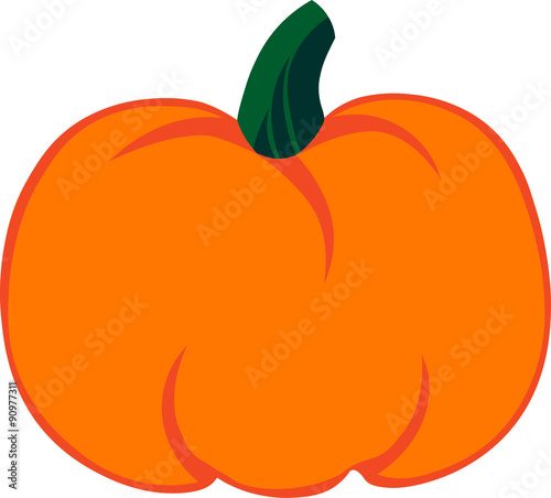 Vector colorful illustration of one drawn bright orange and green colors pumpkin