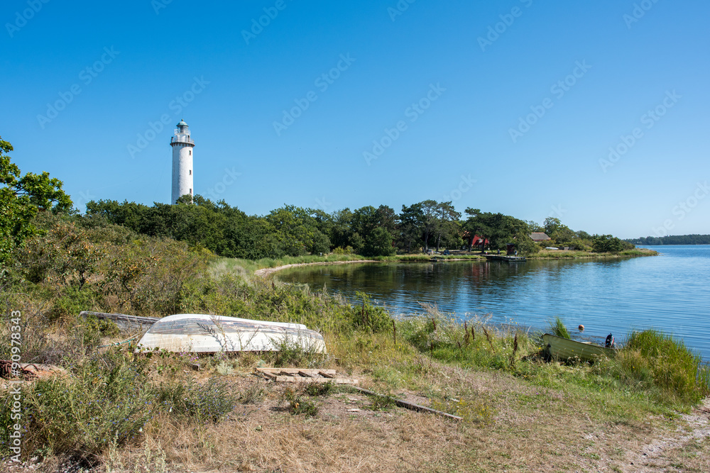 The famous lighthouse Lange Erik (= Tall Erik) on the northern point of Swedish Baltic Sea island Oland. 