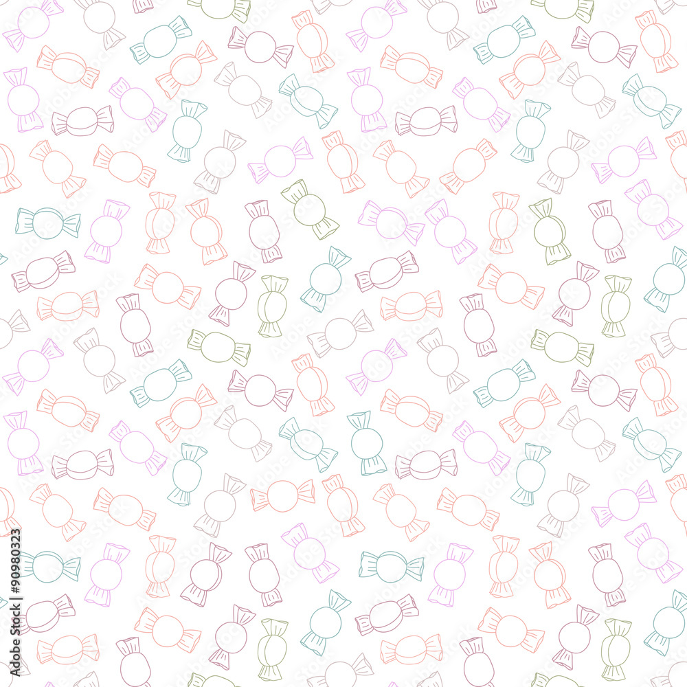 Outline candies. Seamless pattern. Sweet food background.