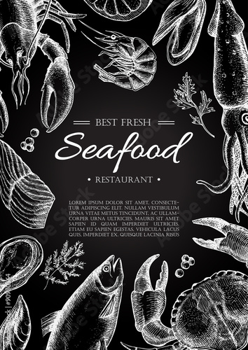 Vector vintage seafood restaurant flyer.