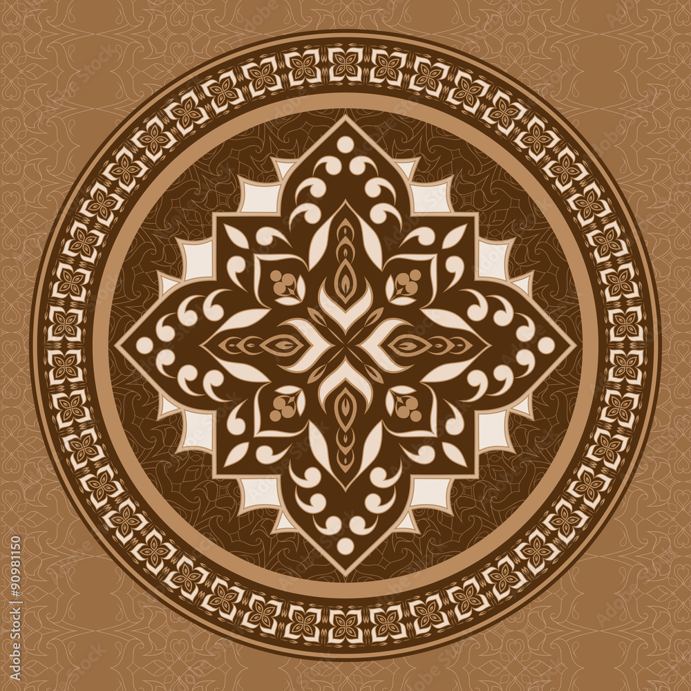 Vintage brown pattern in shape of a circle. Mandala.