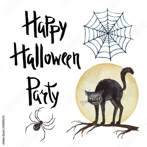 Watercolor set of elements for Halloween party