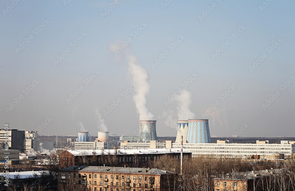 Air pollution. City view , Moscow, Russia
