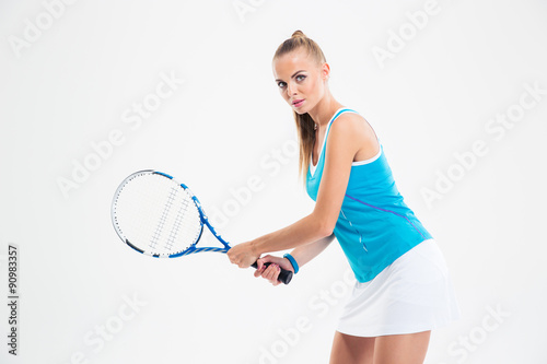 Portrait of a beautiful woman playing in tennis
