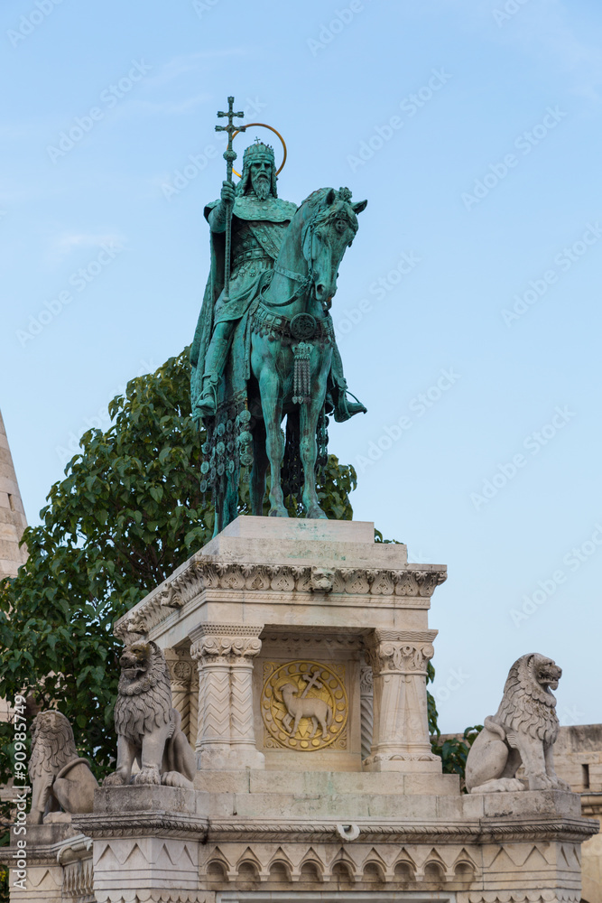 St. Stephen Statue at Fishermen's Bastion (neo-romanesque), Castle Hill District (Varhegy), Buda, Budapest, Hungary