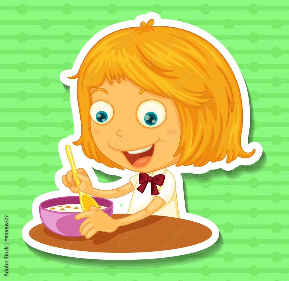Little girl eating on the dining table Little girl eating on the dining table