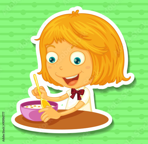 Little girl eating on the dining table