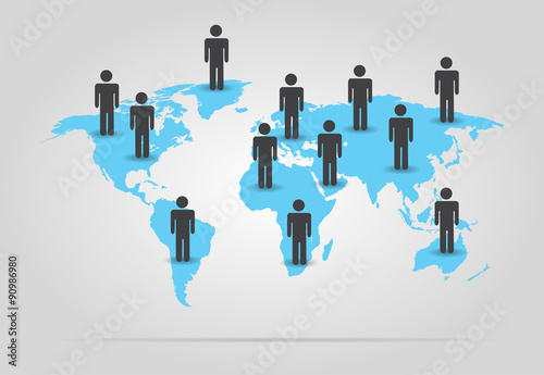 World map blue color on a gray background