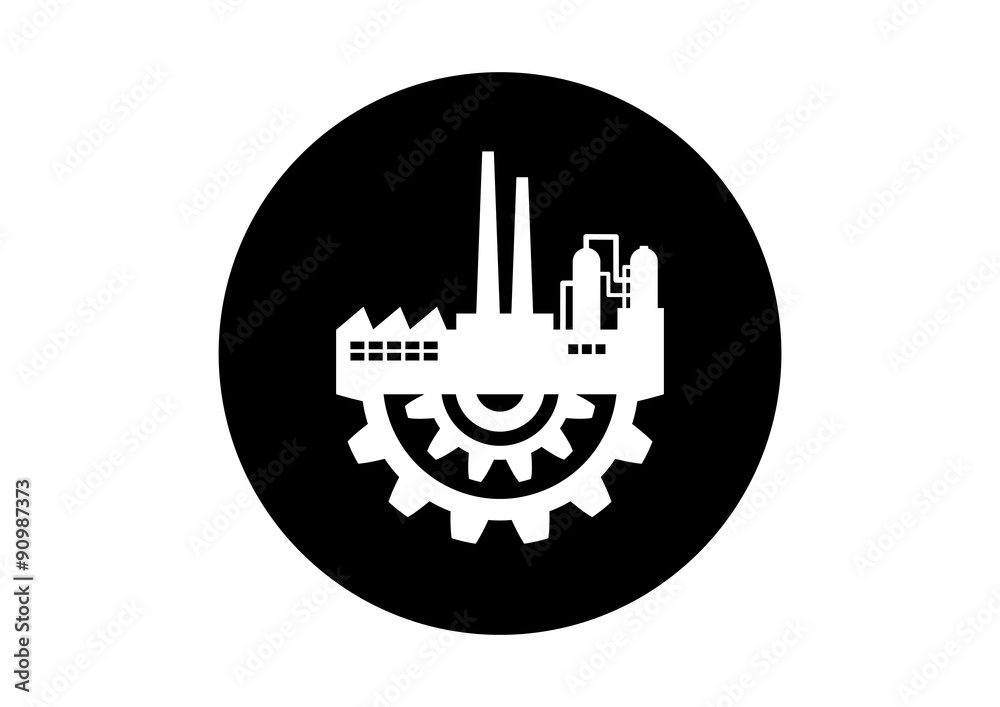 Black and white industrial icon on white background