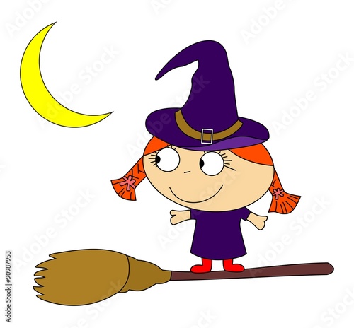 illustration on the theme of magic and witchcraft, the red-haired witch with broom.