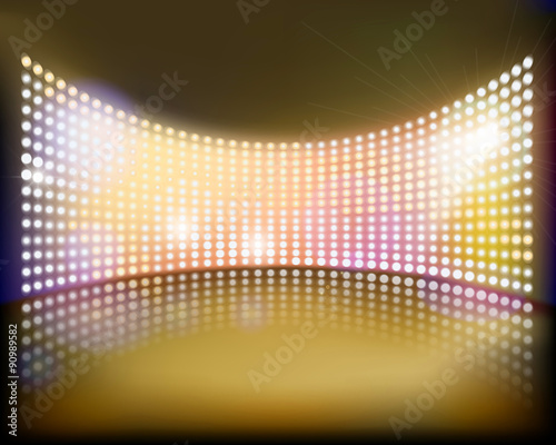 Big projection screen on the stage. Vector illustration.