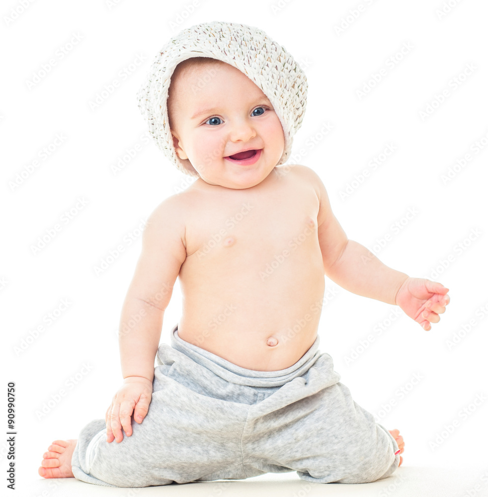 Dancing baby. Сheerful baby in the hat. Beautiful happy baby . Dancing baby. Сheerful baby in the hat. Beautiful happy baby .