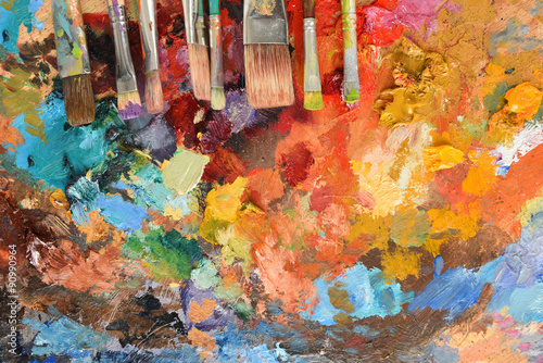 Artist Paintbrushes on Palette