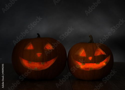 close up of pumpkins on table