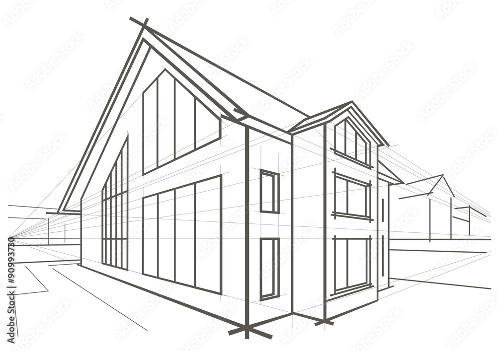 Linear architectural sketch detached house Linear architectural sketch detached house