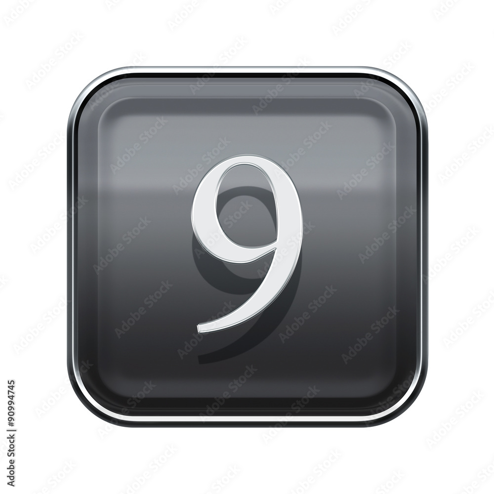 Number nine grey glossy, isolated on white background Number nine grey glossy, isolated on white background