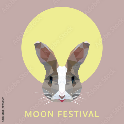 polygonal rabbit head on moon, moon festival, vector illustratio