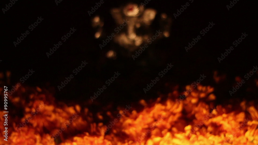 Lord Ganesha with glowing clay oil lamps and flower