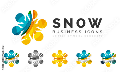 Set of abstract colorful snowflake logo icons  winter concepts