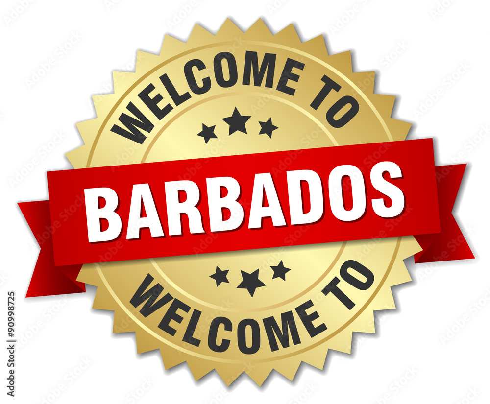 Barbados 3d gold badge with red ribbon Barbados 3d gold badge with red ribbon
