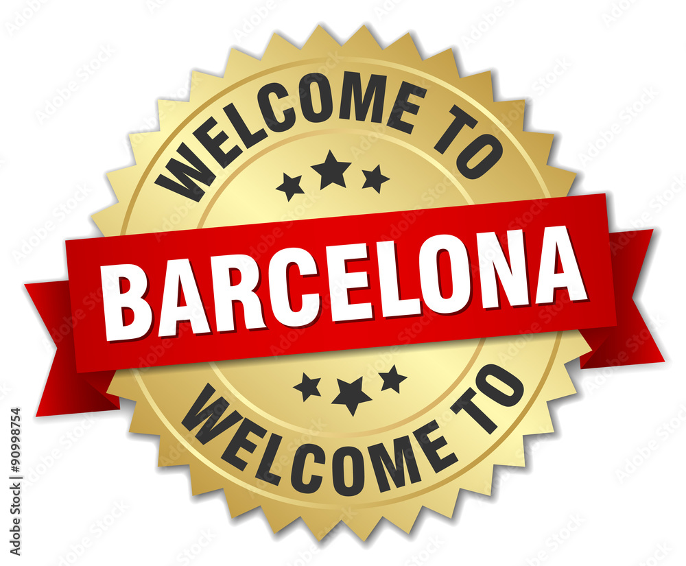 Barcelona 3d gold badge with red ribbon