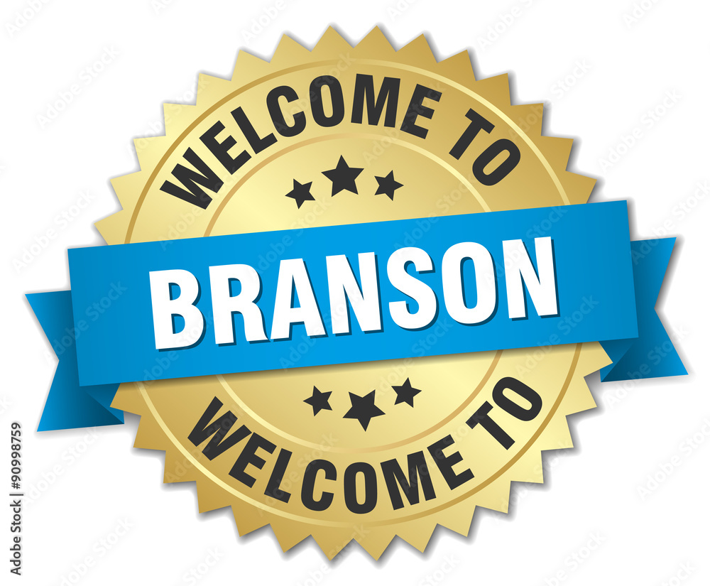 Branson 3d gold badge with blue ribbon