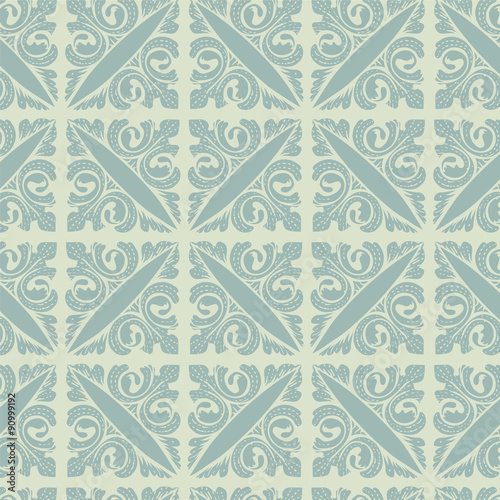Retro silver blue vintage floral seamless pattern